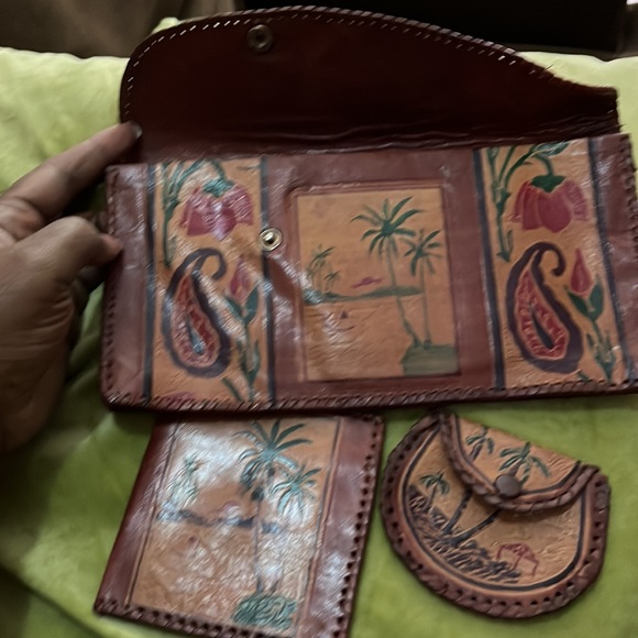 Vintage 1970s Clutch Handbag Purse with Coin Purse & Wallet Genuine Leather - Picture 3 of 4